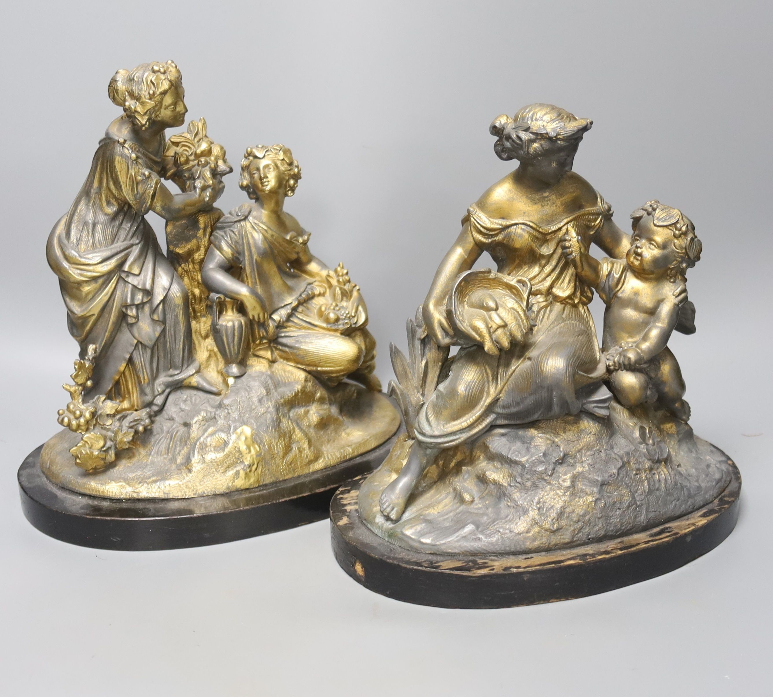 Two 19th century gilt metal figure groups, height 25cm